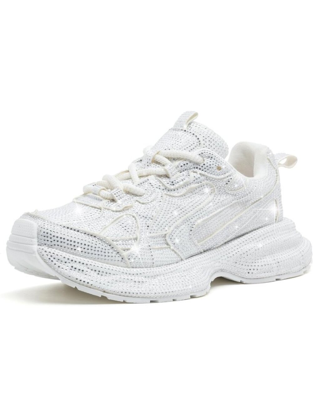 Women's White Sparkly Glitter Rhinestone Bling Dressy Walking Shiny Sneakers